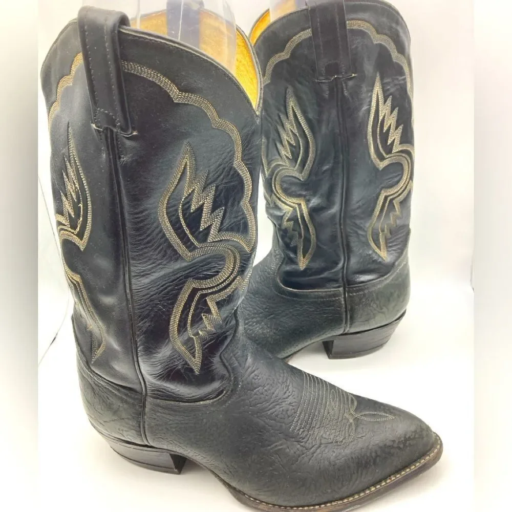 Vintage Tony Lama 6252 Shrunken Bull Shoulder Cowboy Boots SZ 9